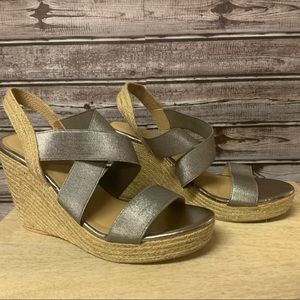 Yellow Box Silver Espadrille‎ Wedge Sandals